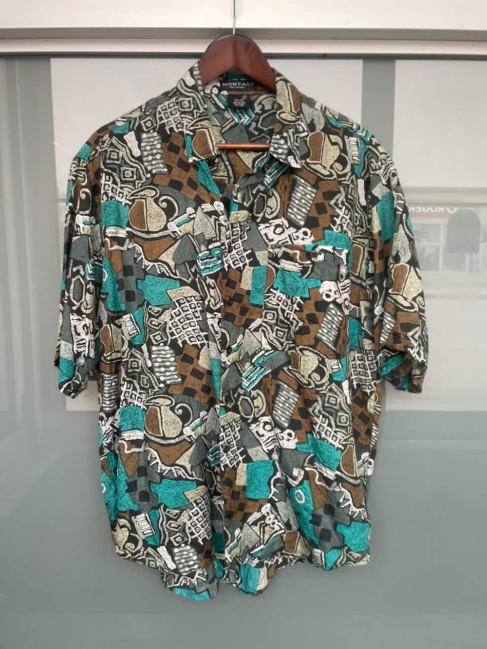 Vintage Montage 100% Silk Button Down Short Sleeve Shirt, Size L